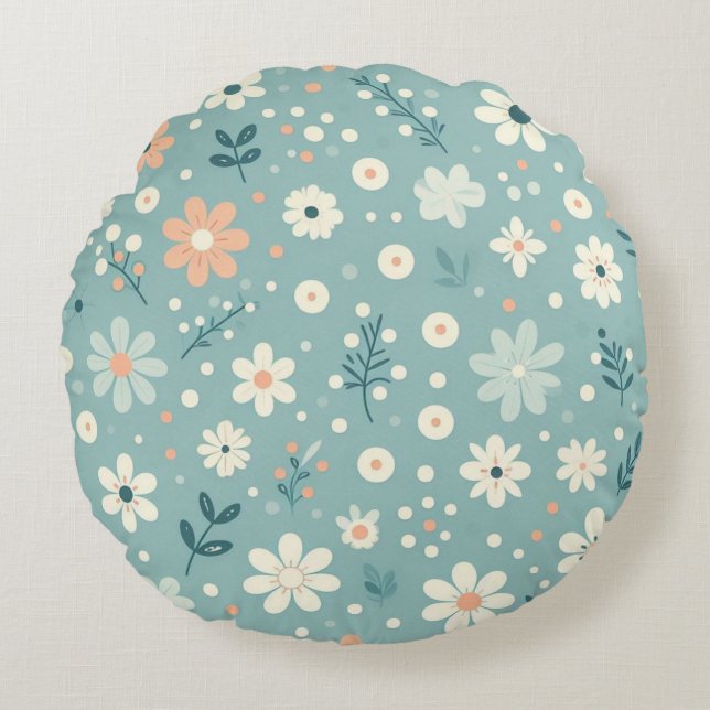Pastel Garden Delight Rundes Kissen (Vorderseite)