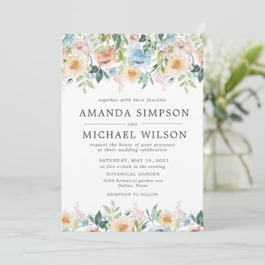 Pastel Garden Floral Einladung (Stehend Vorderseite)