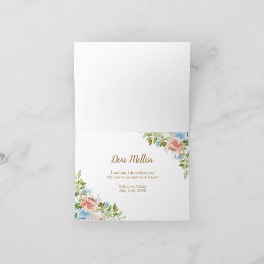 Pastel Garden Floral Matron of Honour Vorschlag Einladung (Innenseite)
