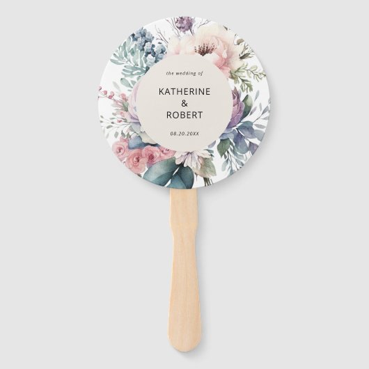Pastel Garden Floral Wedding Program Hand Fan Fächer (Vorderseite)
