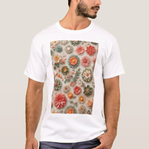 Pastel-Garten: Handgefertigte 3D-Blumen-Flat-Lay T-Shirt