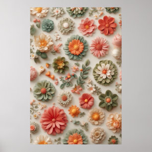Pastel-Garten: Handgefertigte 3D-florale Flat Lay Poster