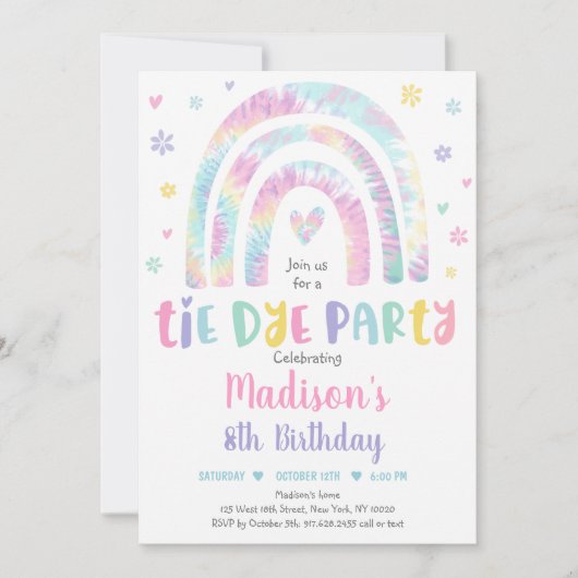 Pastel Gefärbte Krawatte Rainbow Boho Hippie Girls Einladung (Vorderseite)