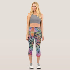 Pastel Gefärbte Krawatte Swirl Capri Leggings