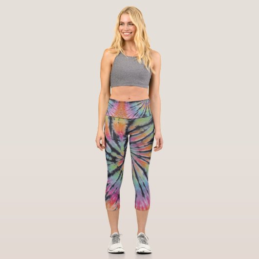Pastel Gefärbte Krawatte Swirl Capri Leggings (Vorderseite)