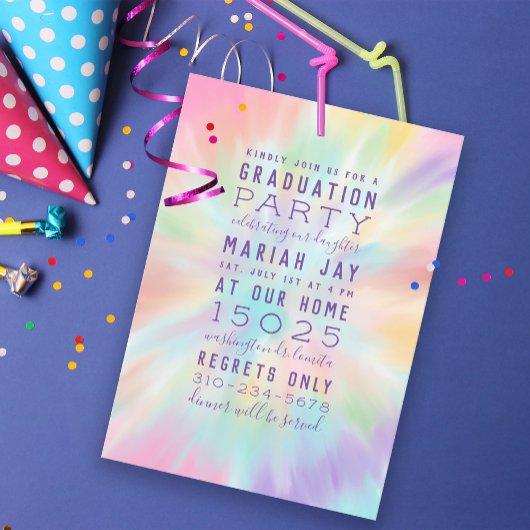Pastel Gefärbte Krawatte Typografy Graduation Part Einladung
