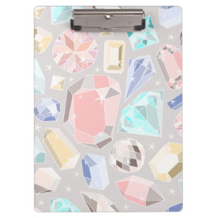 Pastel Gemstone Diamond Muster PInk Aqua Gems Klemmbrett