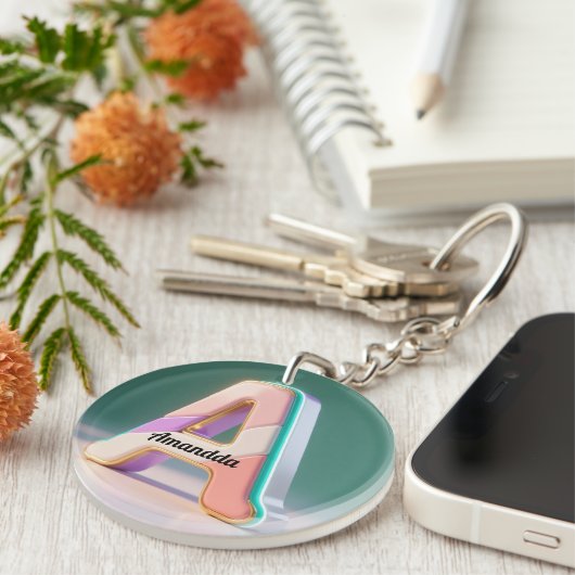Pastel Geometric 3D Monogram Letter A Schlüsselanhänger (Vorderseite rechts)