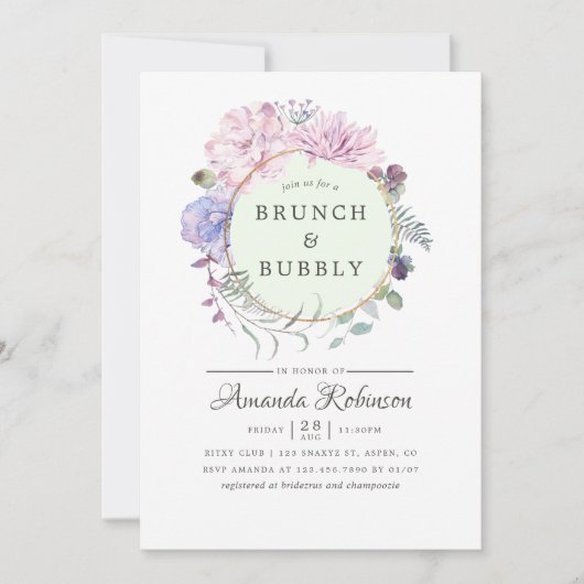 Pastel Geometric Peonies Blumenbrunch und Bubbly Einladung (Vorderseite)