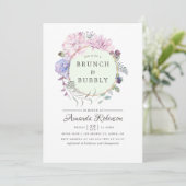 Pastel Geometric Peonies Blumenbrunch und Bubbly Einladung (Stehend Vorderseite)