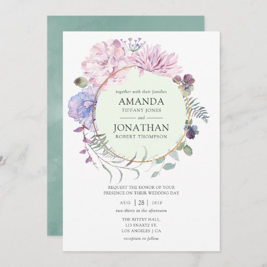 Pastel Geometric Peonies Floral Wedding Einladung (Vorne/Hinten)