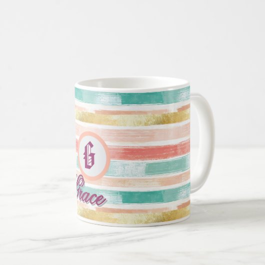Pastel Geometric Seamless Muster Monogram Kaffeetasse (VorderseiteRechts)