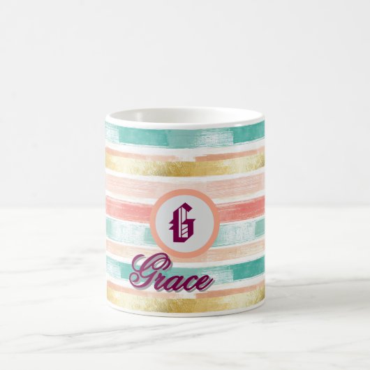 Pastel Geometric Seamless Muster Monogram Kaffeetasse (Mittel)