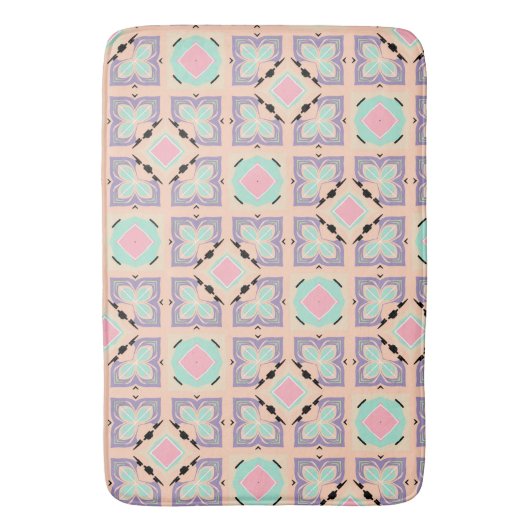 Pastel Geometric Tile Pattern | Pink Mint Purple  Badematte (Vorderseite Vertikal)