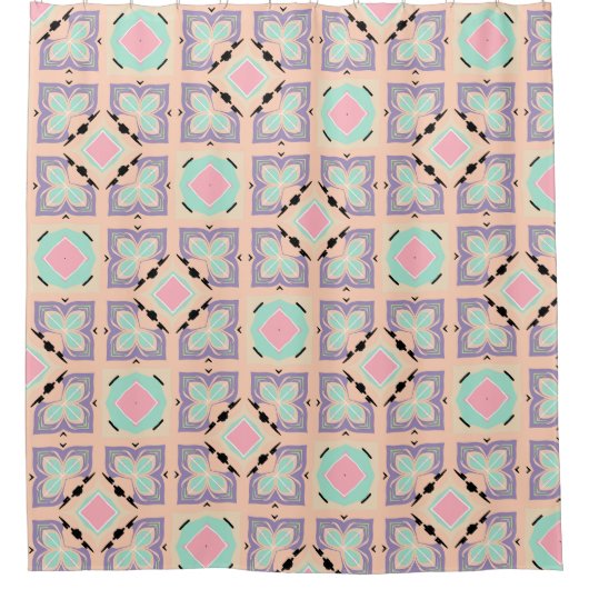 Pastel Geometric Tile Pattern | Pink Mint Purple  Duschvorhang (Vorderseite)