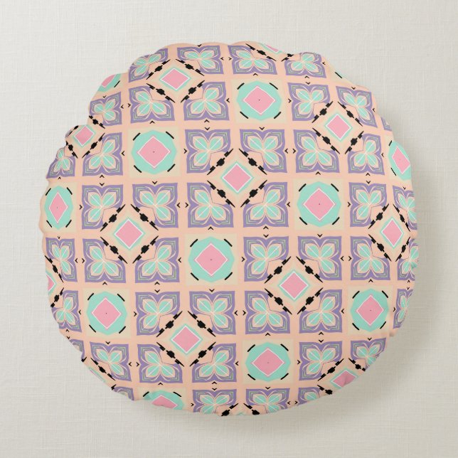 Pastel Geometric Tile Pattern | Pink Mint Purple  Rundes Kissen (Vorderseite)