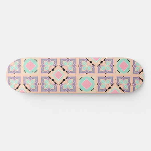 Pastel Geometric Tile Pattern | Pink Mint Purple  Skateboard (Horizontal)