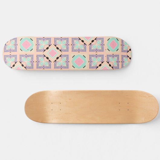 Pastel Geometric Tile Pattern | Pink Mint Purple  Skateboard (Horizontal)