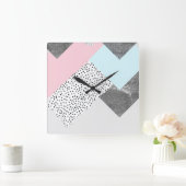 Pastel Geomtric Marmor gepunktetes Design Quadratische Wanduhr (Zuhause)