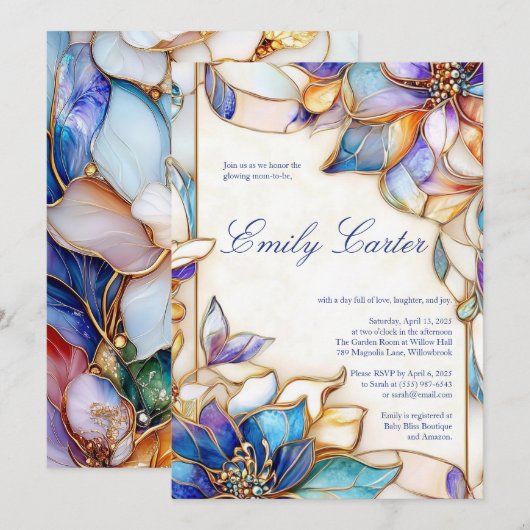 Pastel gestanztes Glas Kinderdusche Einladung (Vorne/Hinten)