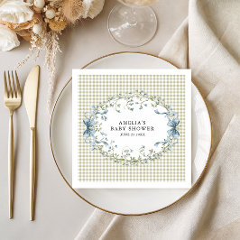 Pastel Gingham Blue Floral Baby Shower Serviette