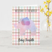 Pastel Gingham Elephant Welcome Baby Girl Karte (Gelbe Blume)