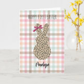 Pastel Gingham Leopard Bunny Happy 1. Oster Karte (Gelbe Blume)
