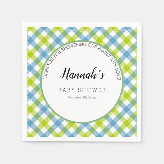 Pastel Gingham Napkins Baby Dusche Blue Green Serviette (Vorderseite)
