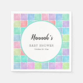 Pastel Gingham Napkins Baby Shower Blocks Serviette