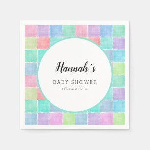 Pastel Gingham Napkins Baby Shower Blocks Serviette