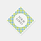 Pastel Gingham Napkins Ihr Logo hier blau grün Serviette (Ecke)