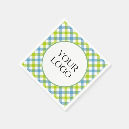 Pastel Gingham Napkins Ihr Logo hier blau grün Serviette (Ecke)