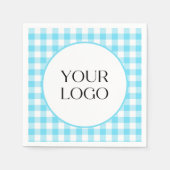 Pastel Gingham Napkins Ihr Logo hier blau Serviette (Vorderseite)