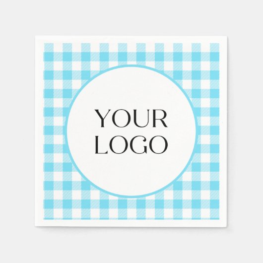 Pastel Gingham Napkins Ihr Logo hier blau Serviette (Vorderseite)