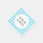Pastel Gingham Napkins Ihr Logo hier blau Serviette (Ecke)