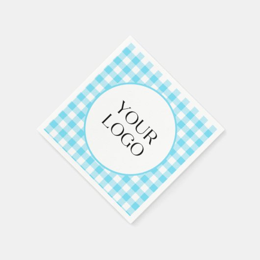 Pastel Gingham Napkins Ihr Logo hier blau Serviette (Ecke)
