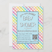 Pastel Gingham Rainbow Baby Shower Blue Einladung (Vorderseite)