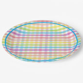 Pastel Gingham Rainbow Baby Shower Blue Pappteller (Schrägansicht)