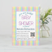 Pastel Gingham Rainbow Baby Shower Einladung (Stehend Vorderseite)