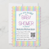 Pastel Gingham Rainbow Baby Shower Einladung (Vorderseite)