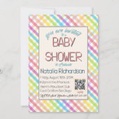 Pastel Gingham Rainbow Baby Shower Pink Einladung (Vorderseite)