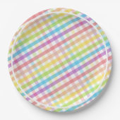 Pastel Gingham Rainbow Baby Shower White Pappteller (Vorderseite)