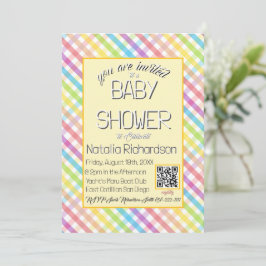 Pastel Gingham Rainbow Baby Shower Yellow Einladung