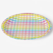 Pastel Gingham Rainbow Baby Shower Yellow Pappteller (Schrägansicht)