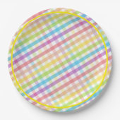 Pastel Gingham Rainbow Baby Shower Yellow Pappteller (Vorderseite)