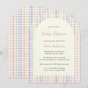 Pastel Gingham Rainbow Colors Baby Shower Einladung
