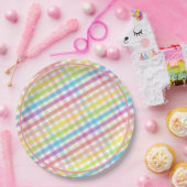 Pastel Gingham Rainbow Pink Baby Shower Pappteller (Party)