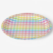 Pastel Gingham Rainbow Pink Baby Shower Pappteller (Schrägansicht)