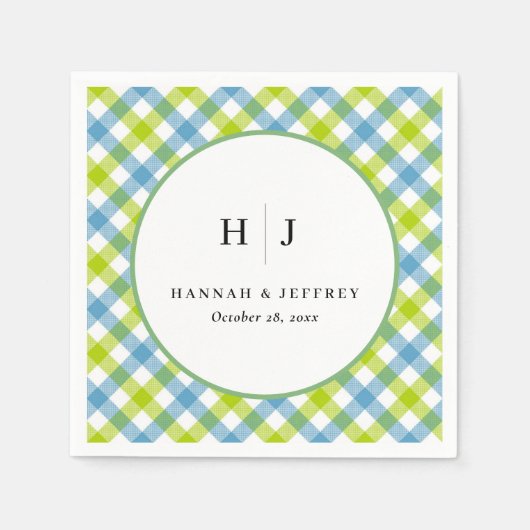 Pastel Gingham Wedding Blue Green Serviette (Vorderseite)