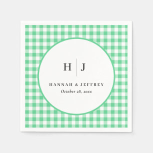 Pastel Gingham Wedding Green Napkins Serviette